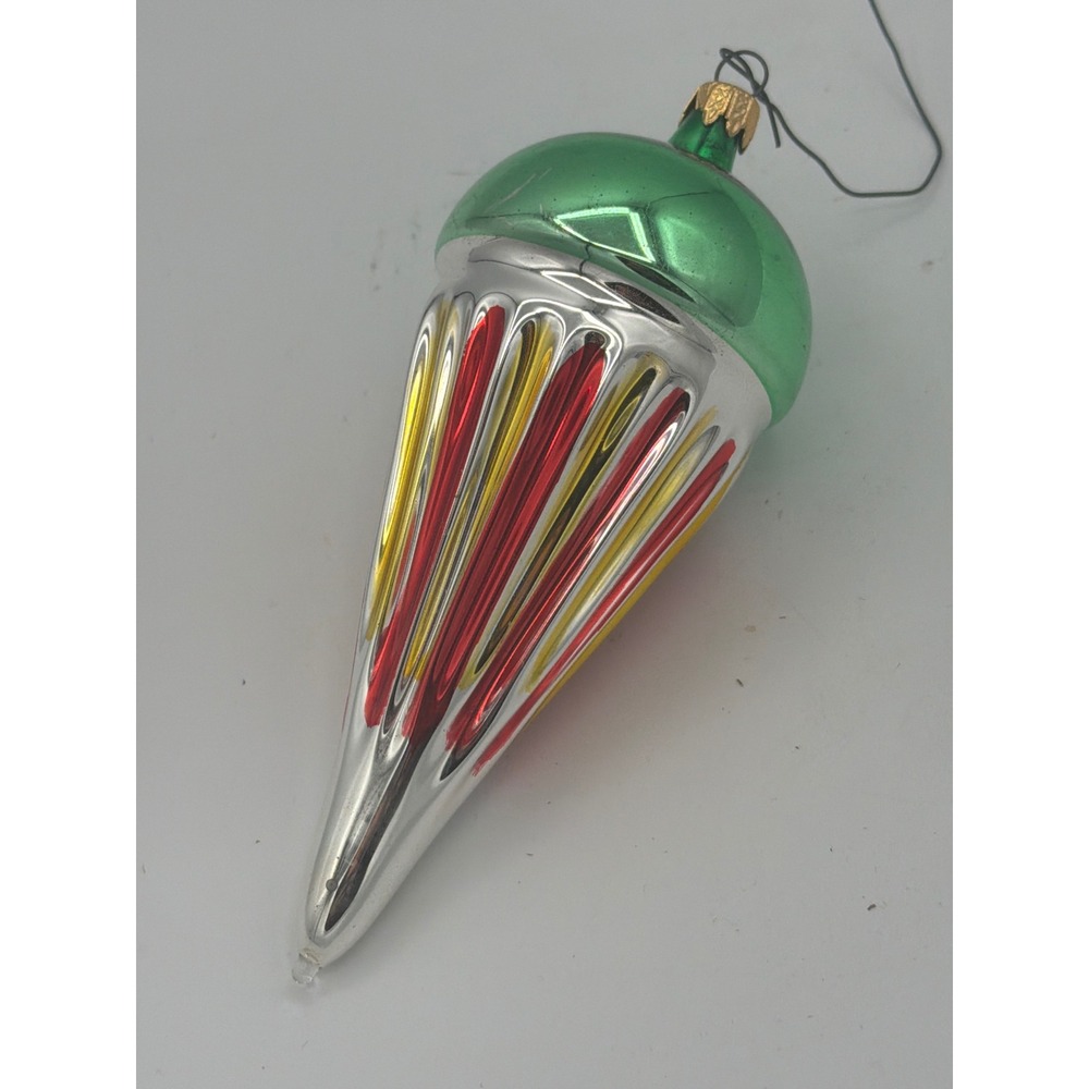 Vintage Mercury Glass Icicle Christmas Ornament Multi Color Striped Ribbed 6in